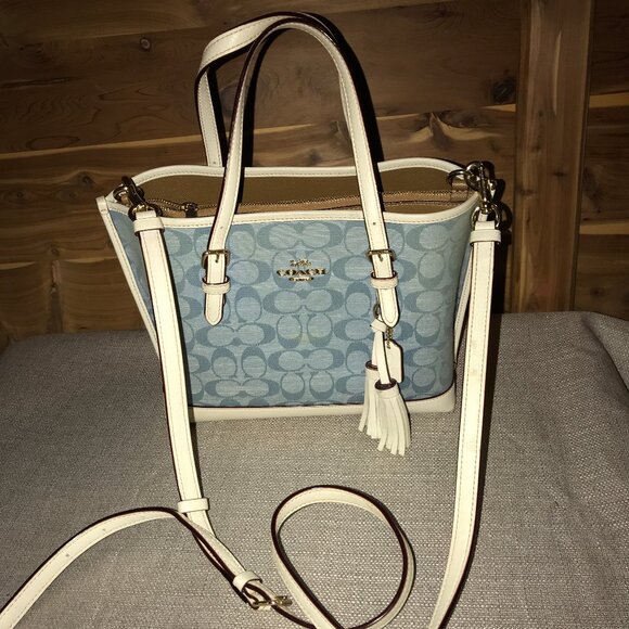 Coach Mollie Tote 25 Bag Signature Blue Chambray 2-way crossbody Purse